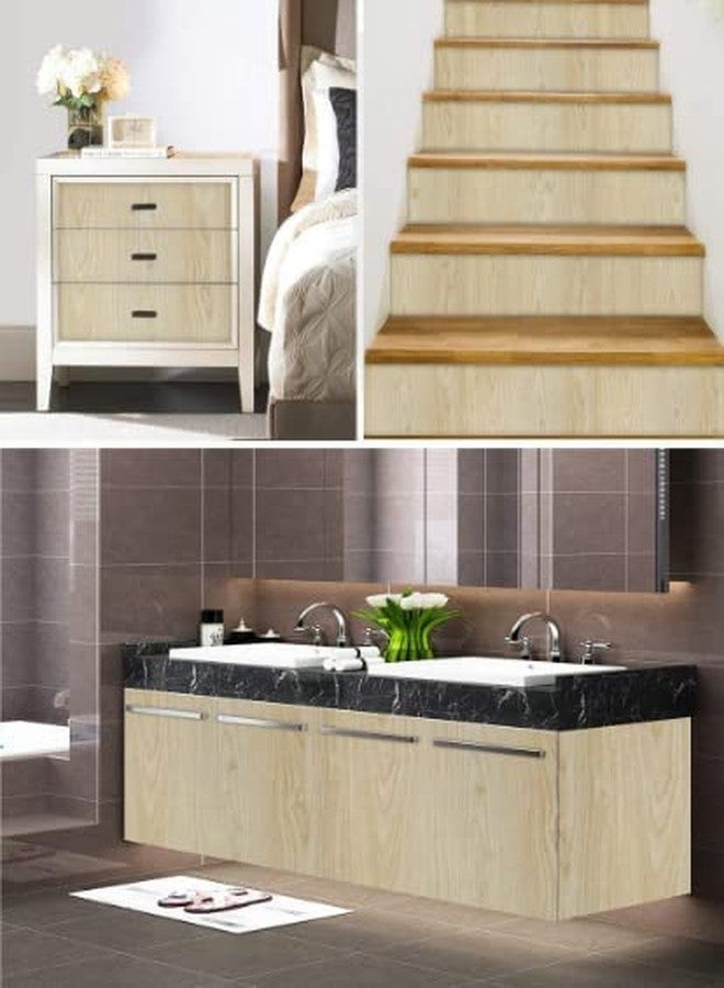 HAPPYMATES Wood PVC Solid Grain Stickers For Wardrobe Cupboard Table Furniture Waterproof Self Adhesive Removable Wallpaper Home Decor Film (24 X 48 Inch, Ash Wood), Beige - Image 3